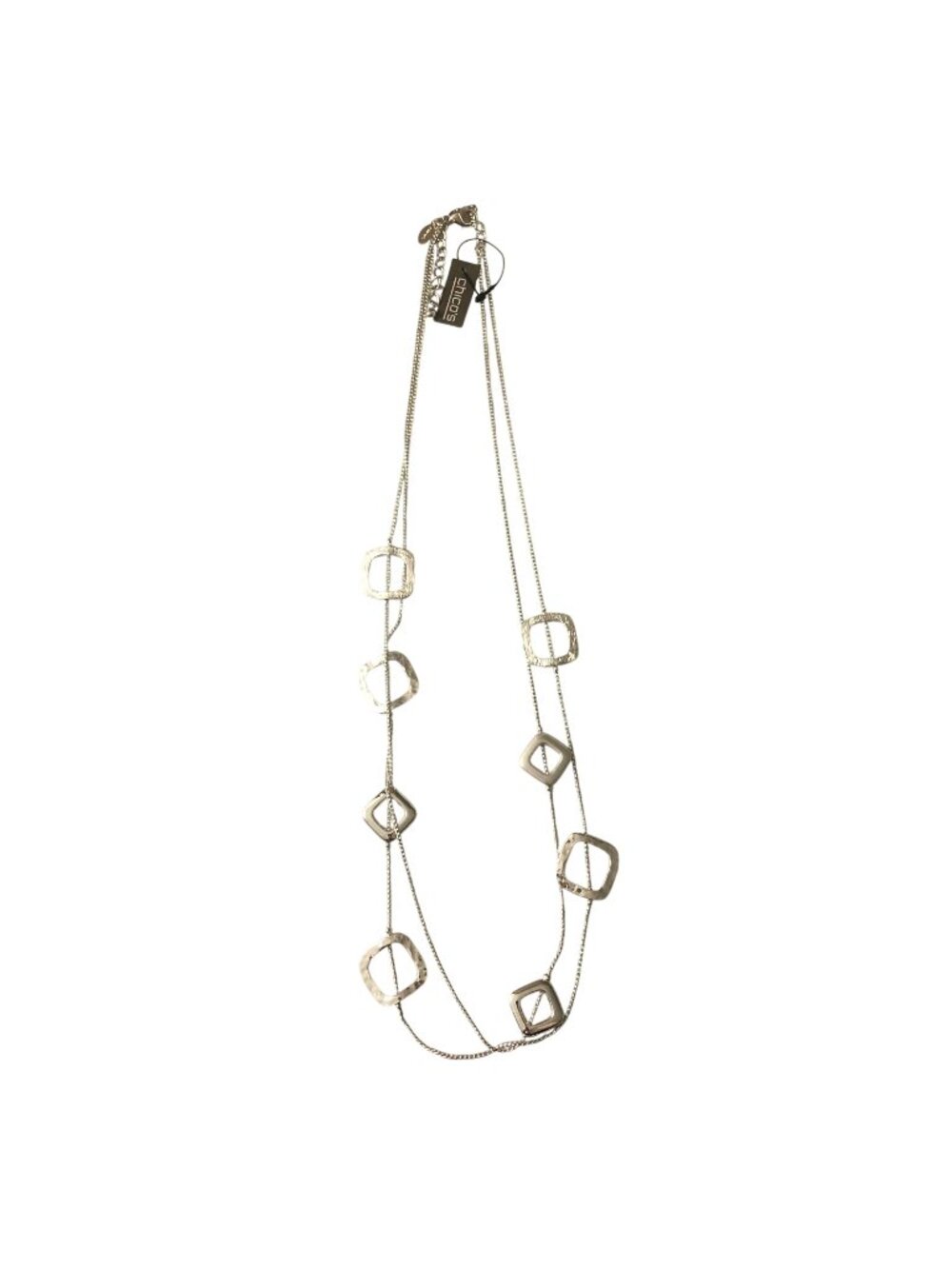 Chicos Geo Classic Necklace Silver-Tone Double Strand Hammered Square